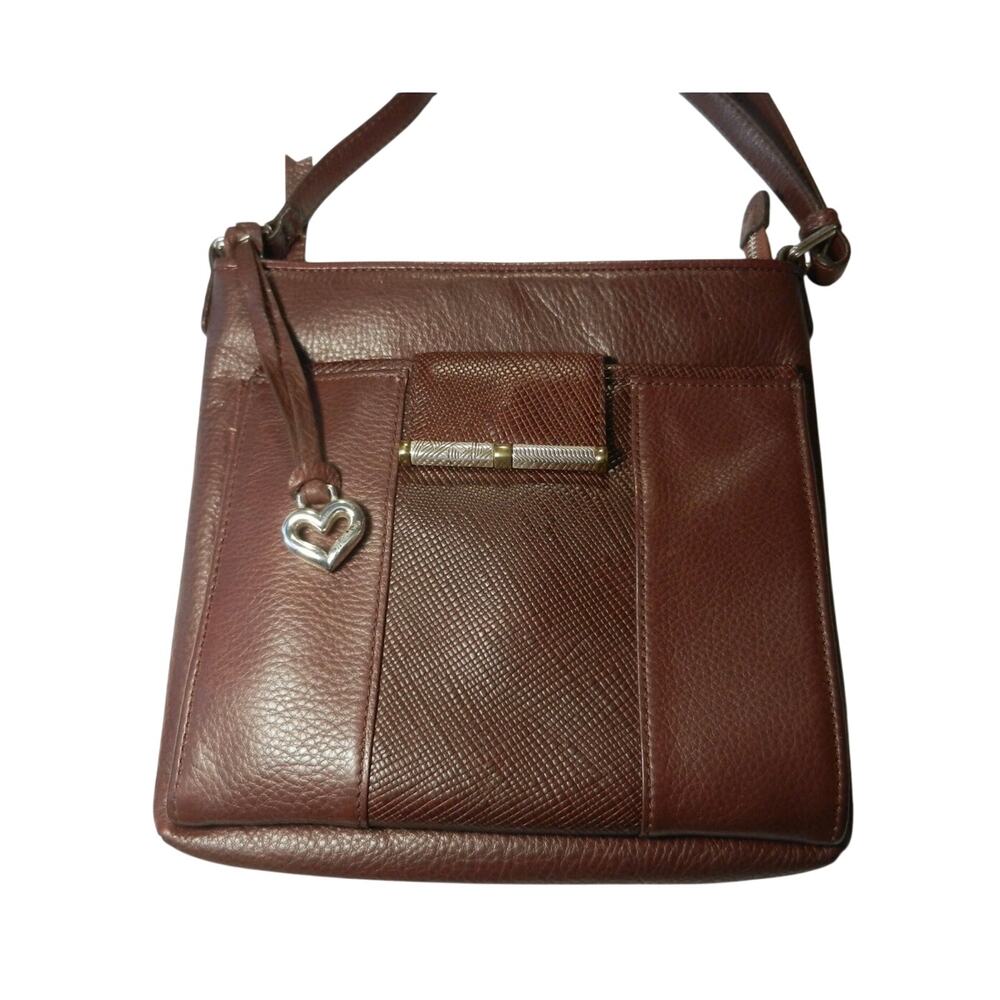 Brighton Brown Shoulder Bag Heart Charm Magnetic Closure Silver Hardware Medium